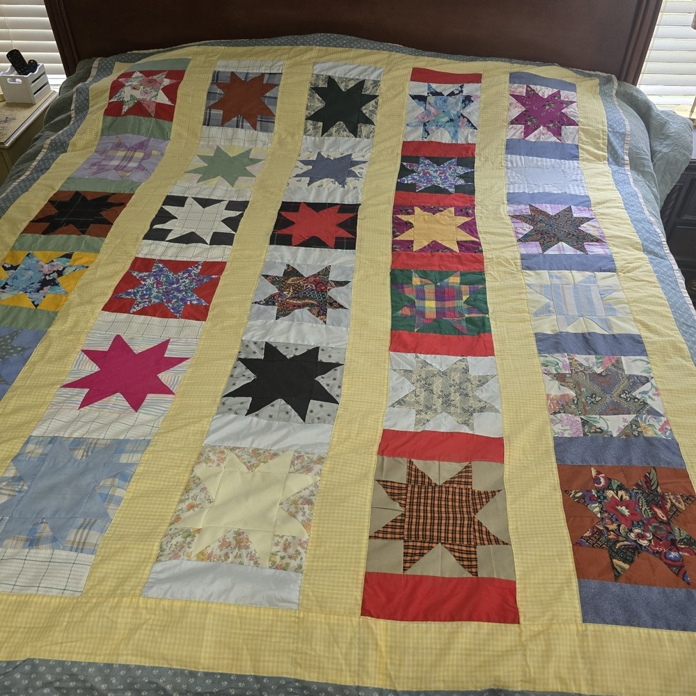 Handmade 8 Point‎ Star Quilt Blanket Lightweight 85"x 72"
